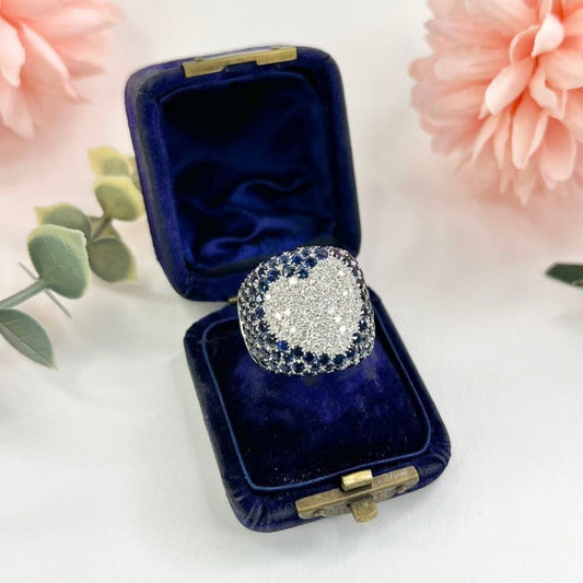 Vintage Sapphire and Diamond Heart Bombe Statement Ring