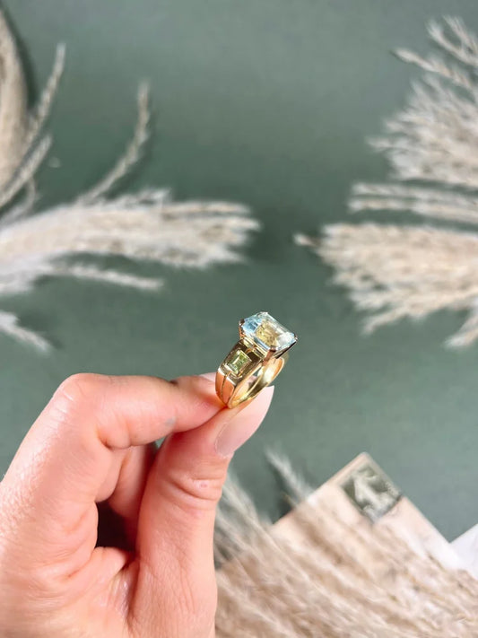 Vintage 18 Carat Gold Aquamarine And Peridot Cocktail Ring