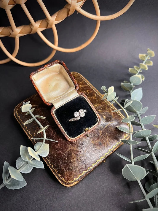 Antique Diamond Toi et Moi Crossover Engagement Ring In Platinum