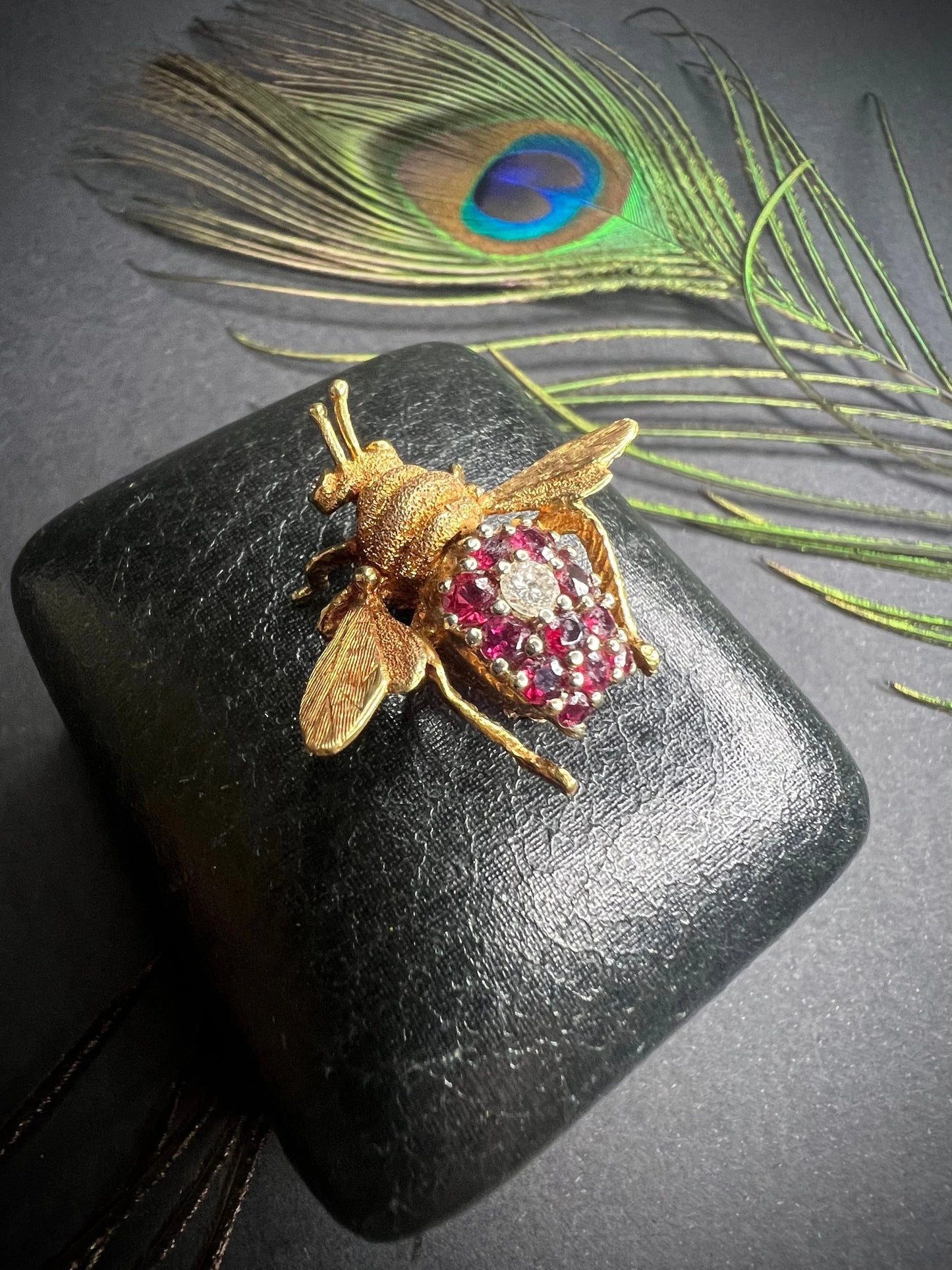Vintage 18 Carat Gold Ruby and Diamond Bumblebee Brooch, Circa 1950