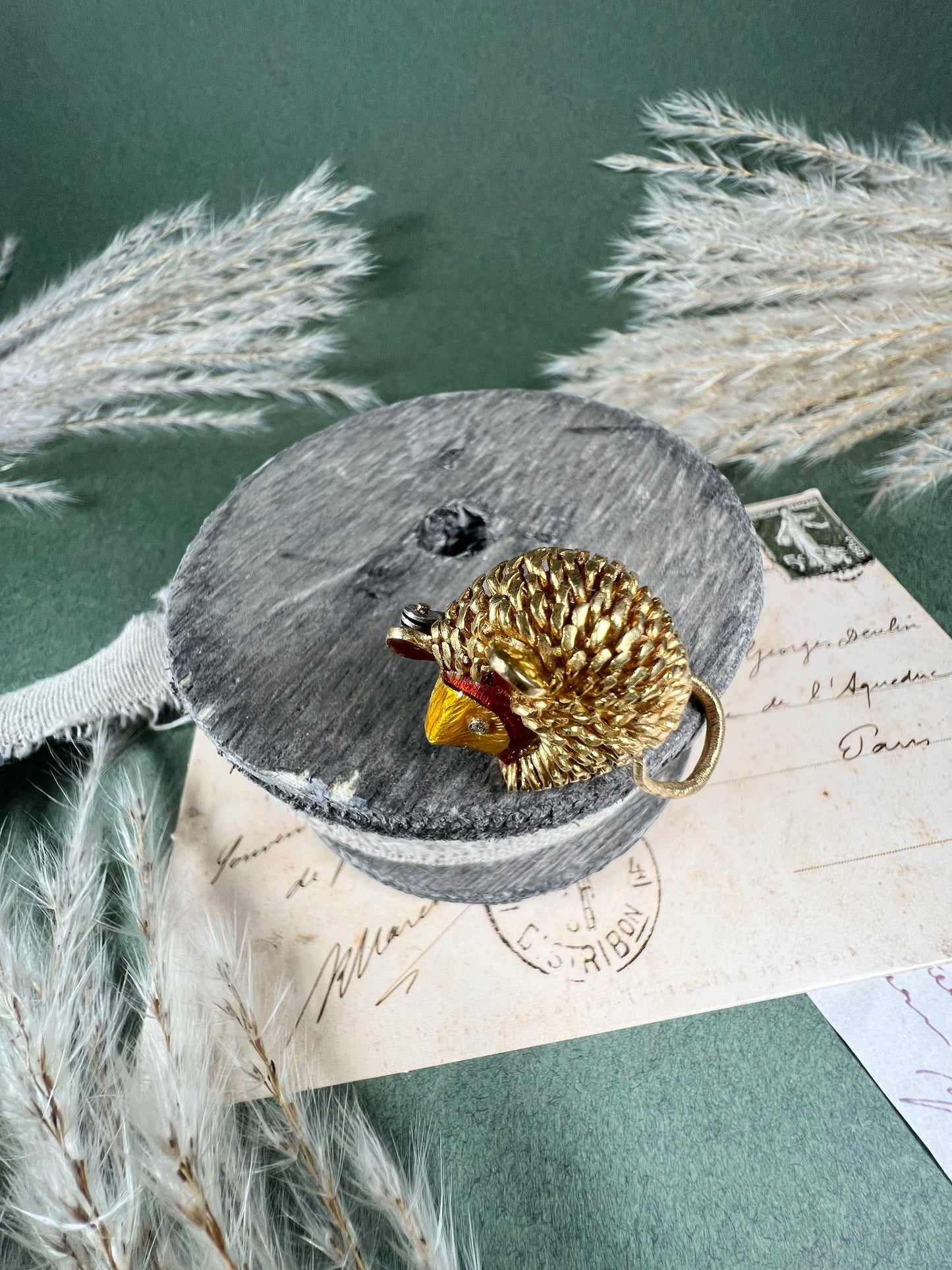 Vintage 18 Carat Yellow Gold and Enamel Hedgehog Brooch, Circa 1960