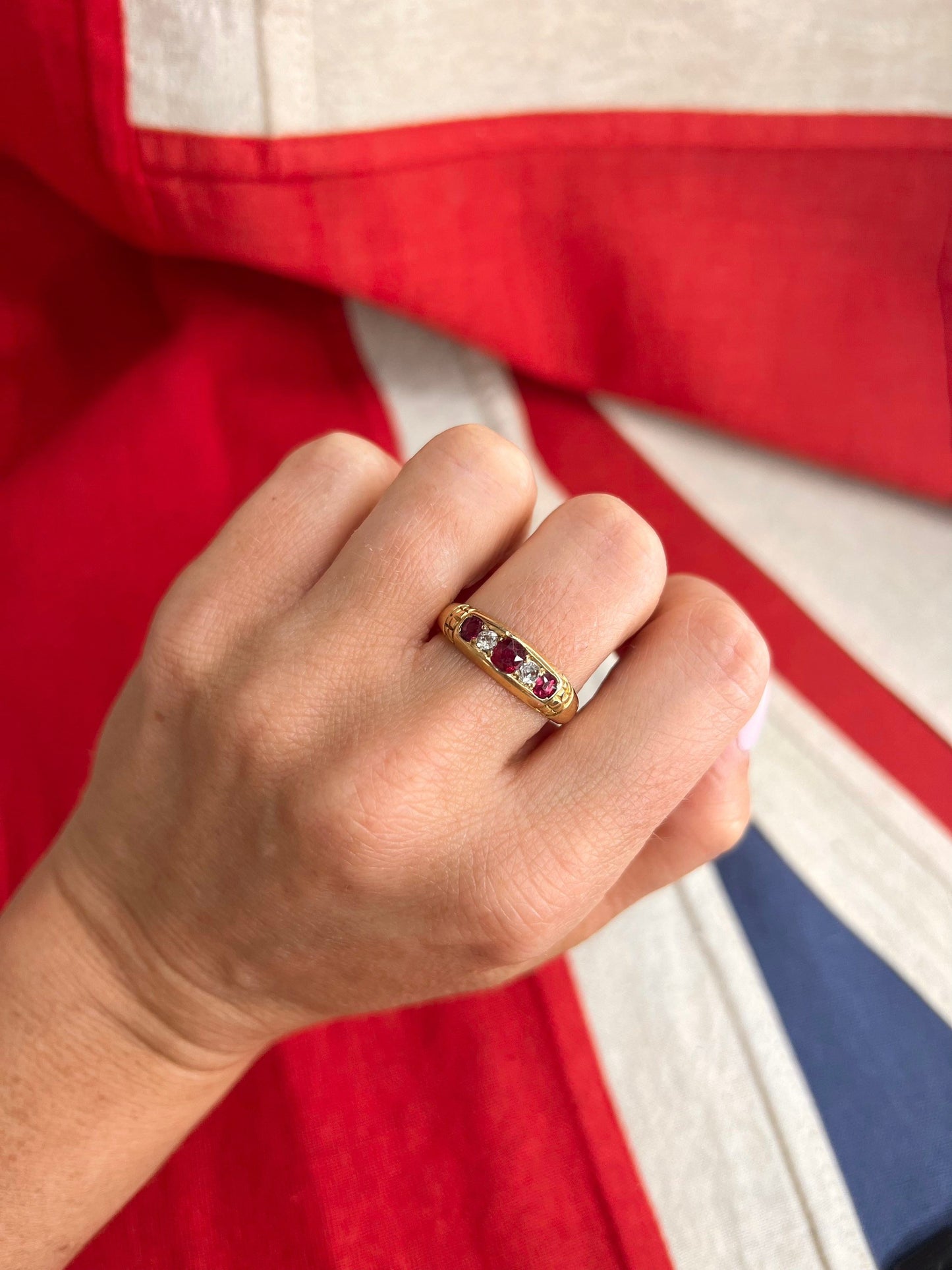 Antique 18 ct Yellow Gold Victorian Ruby And Diamond Gypsy Ring
