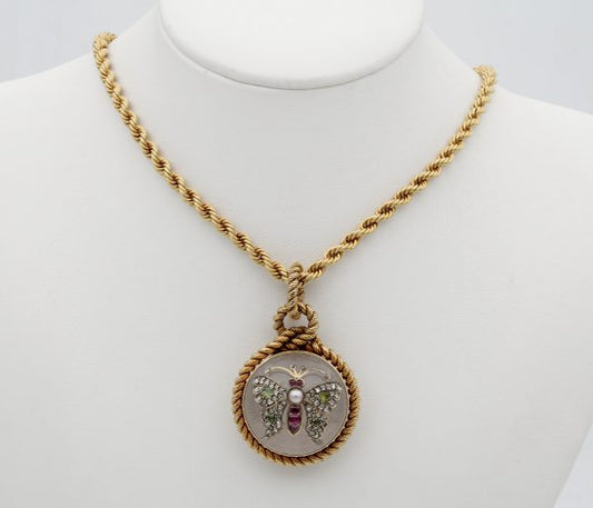 Antique Victorian French Rock Crystal Diamond Pearl Rare Locket Pendant