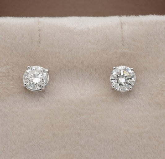 1.65ct Round Brilliant Cut Diamond Stud Earrings, IGN Certified