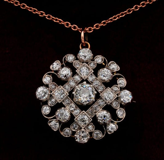 Antique Victorian 4ct Old Mine Cut Diamond Pendant Brooch