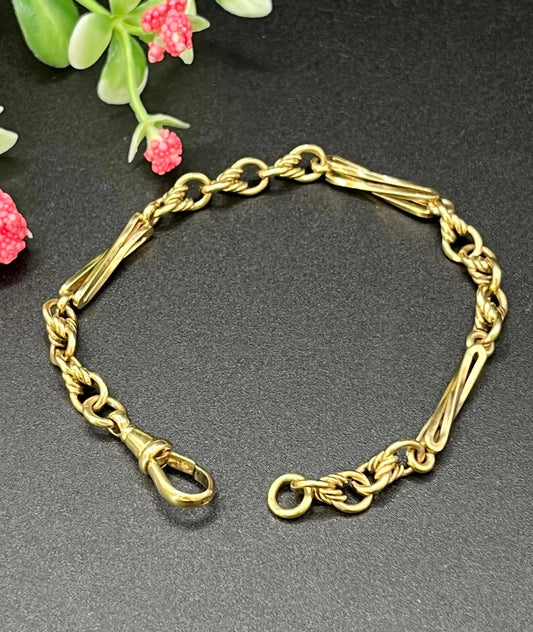 Antique 9ct Gold Stamped, Edwardian Fancy Link Bracelet, with Swivel Clip Clasp