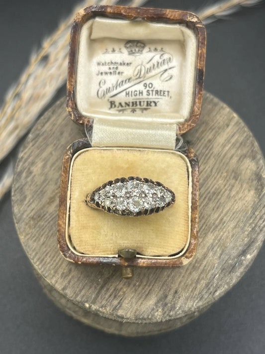 Victorian 18 Carat Gold Old Cut Diamond Boat Shaped Ring, Circa 1880