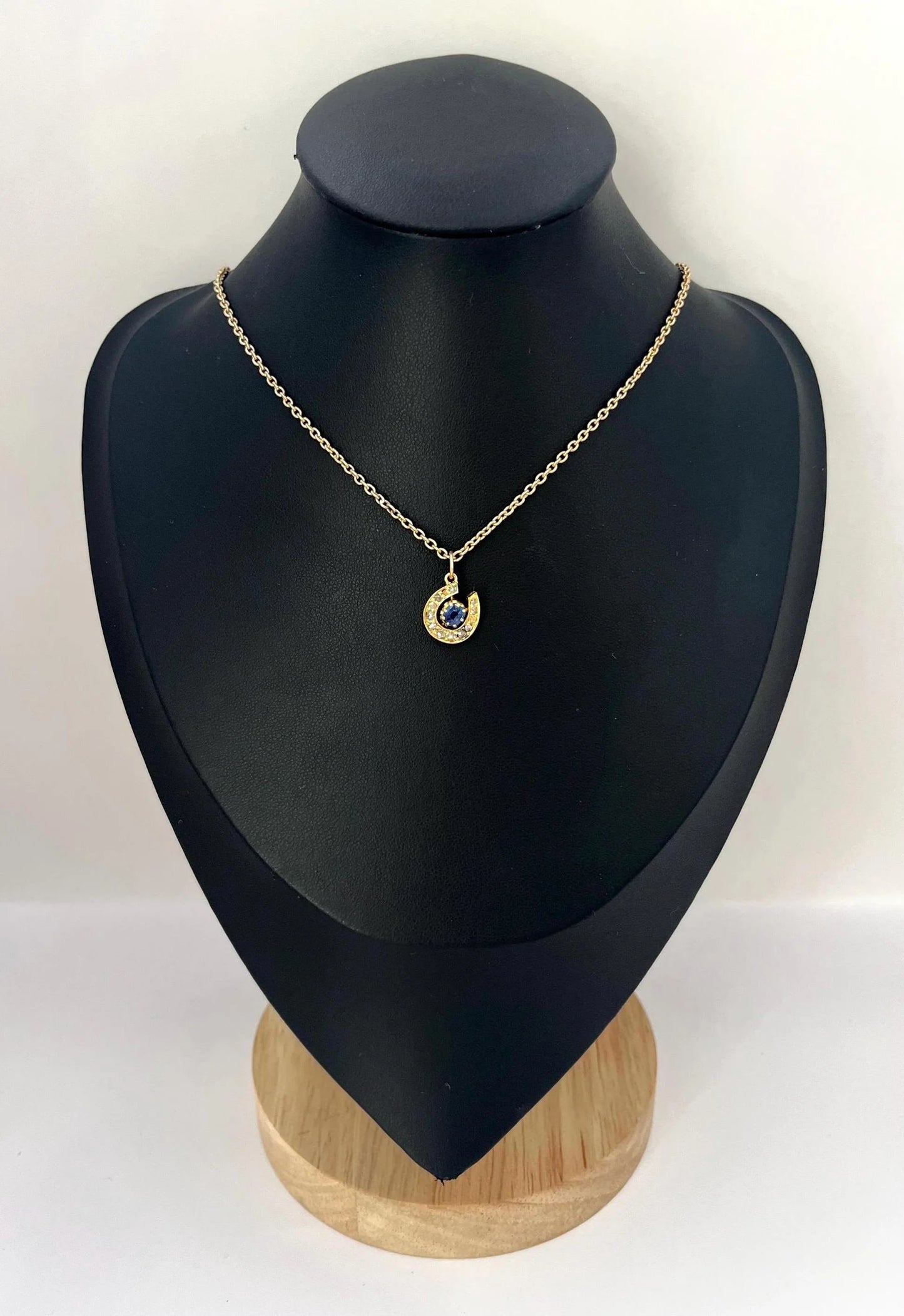 Antique 9 ct Gold Victorian, Sapphire And Diamond Horseshoe Pendant Necklace