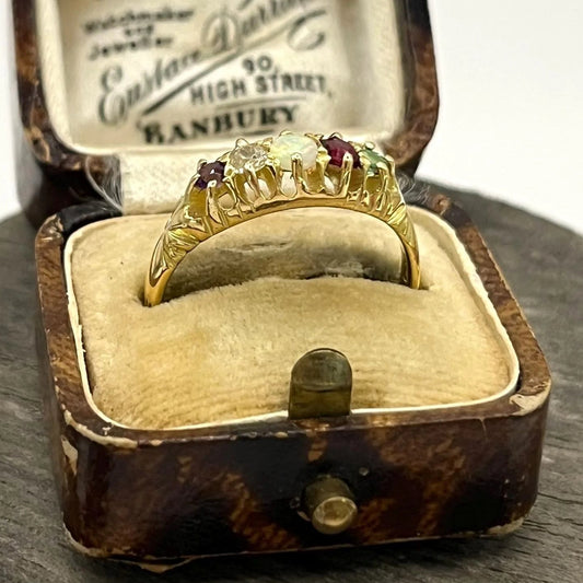 Edwardian 18 Carat Yellow Gold ADORE Acrostic Ring, Hallmarked London 1908