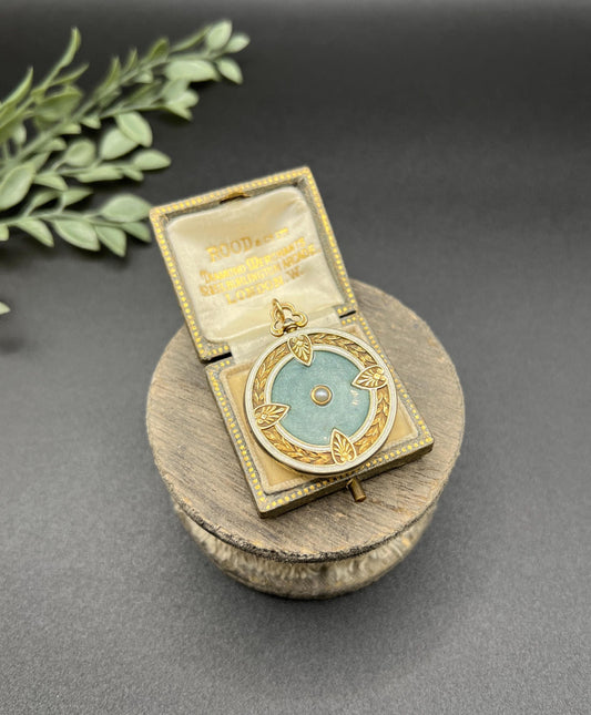 Antique 15ct Yellow Gold, 1920s Guilloche Enamel Round Locket