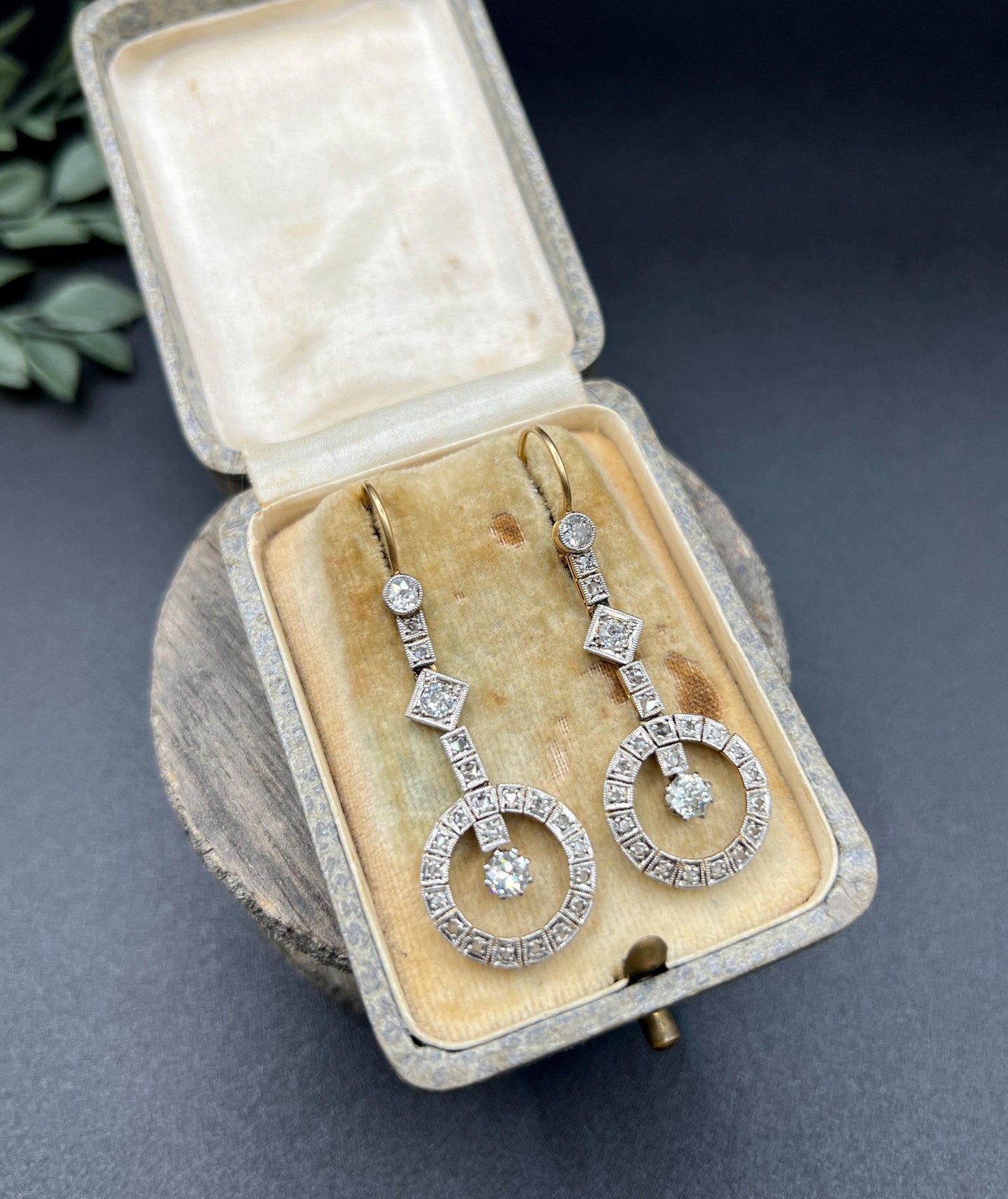 Antique 18ct Gold & Platinum, Edwardian era Diamond Drop Earrings