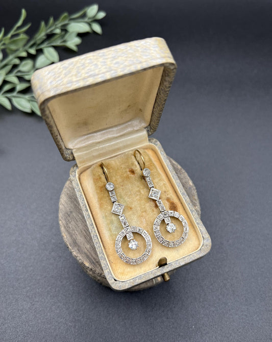 Antique 18ct Gold & Platinum, Edwardian era Diamond Drop Earrings
