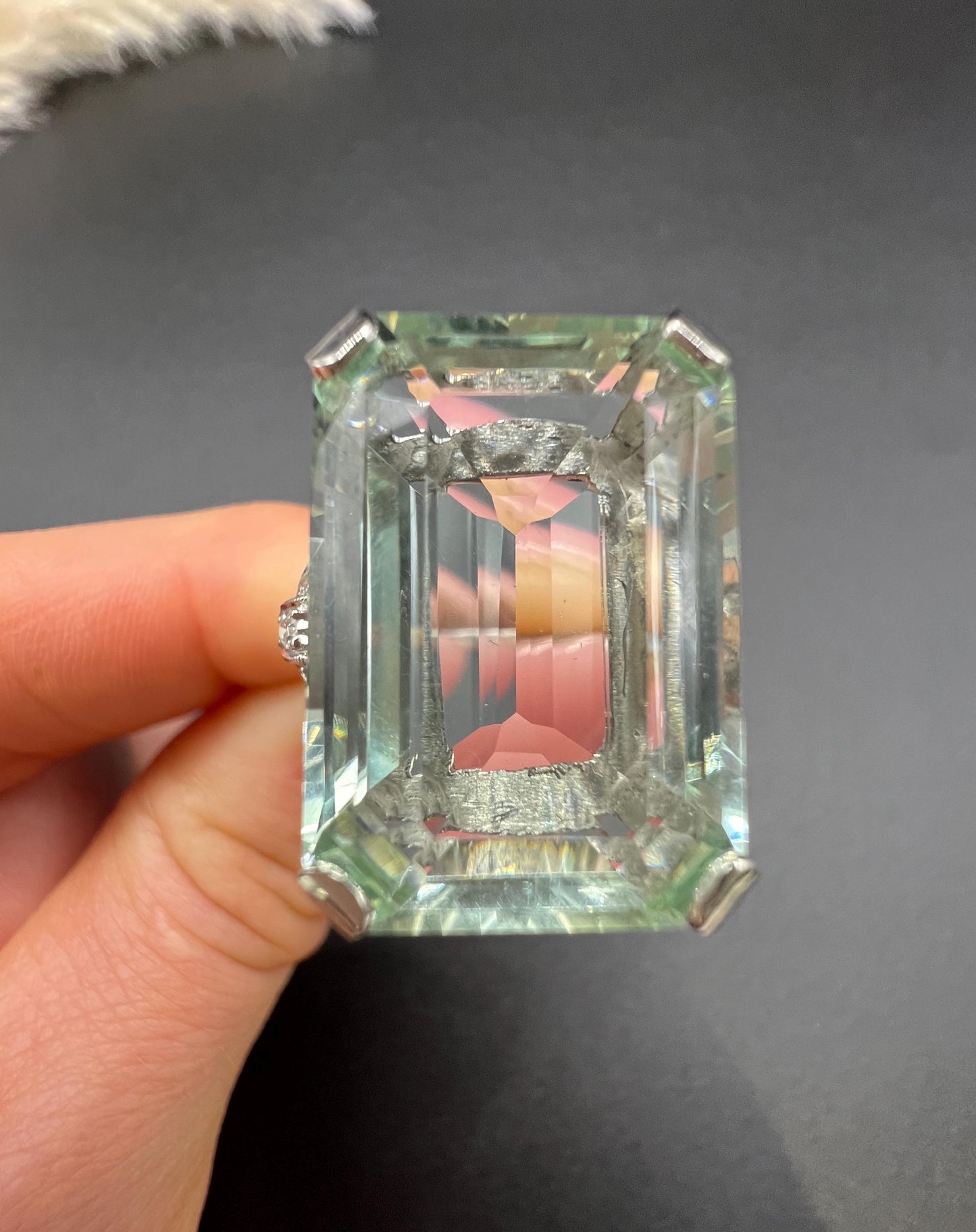 Vintage 18ct White Gold, 1940s Large Aquamarine & Diamond Cocktail Ring