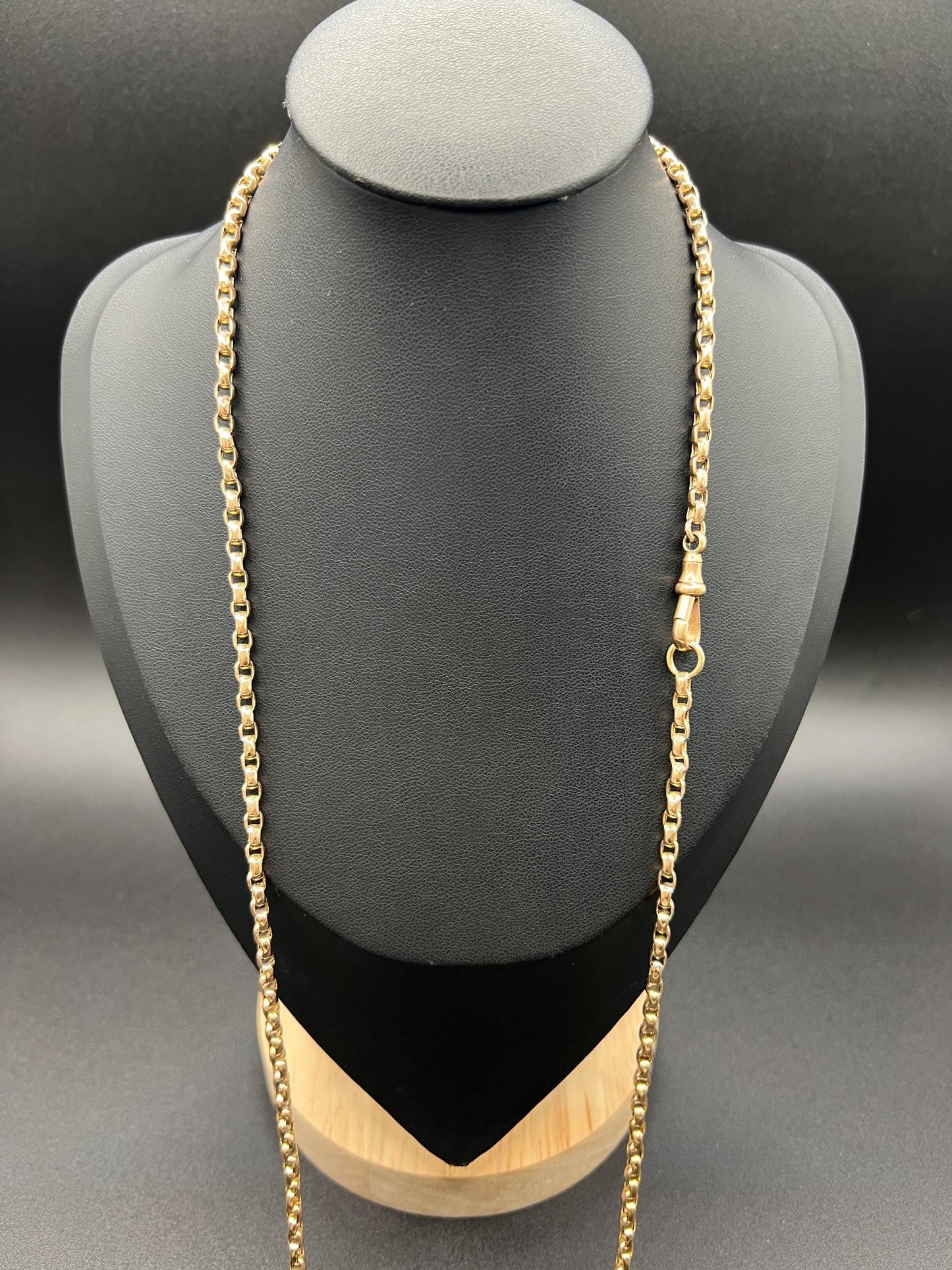 Antique 9ct Yellow Gold Faceted Belcher Chain: Victorian Swivel Clip, 32.5 Inch