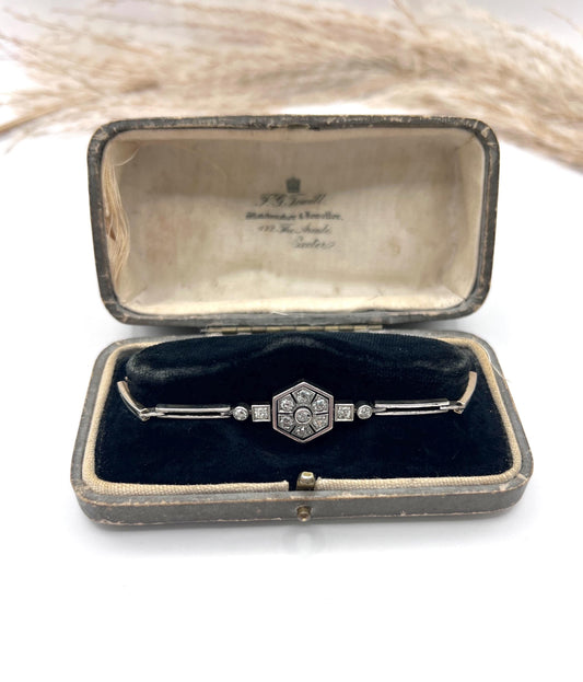 Antique 14ct Gold & Platinum, Edwardian Diamond Hexagonal Bracelet