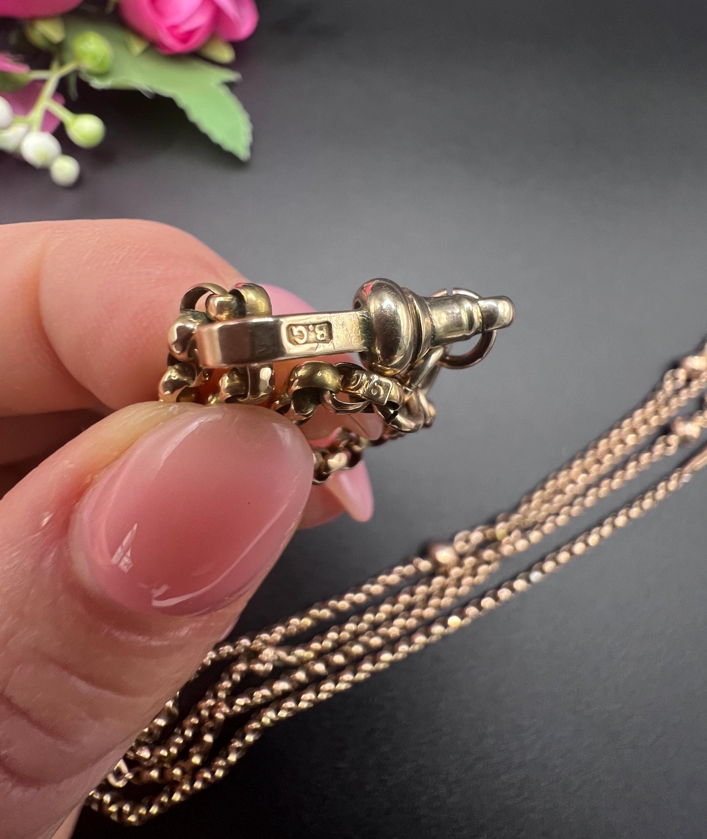 Antique 9ct Gold Belcher Chain: Edwardian Fancy Link Long Guard Necklace