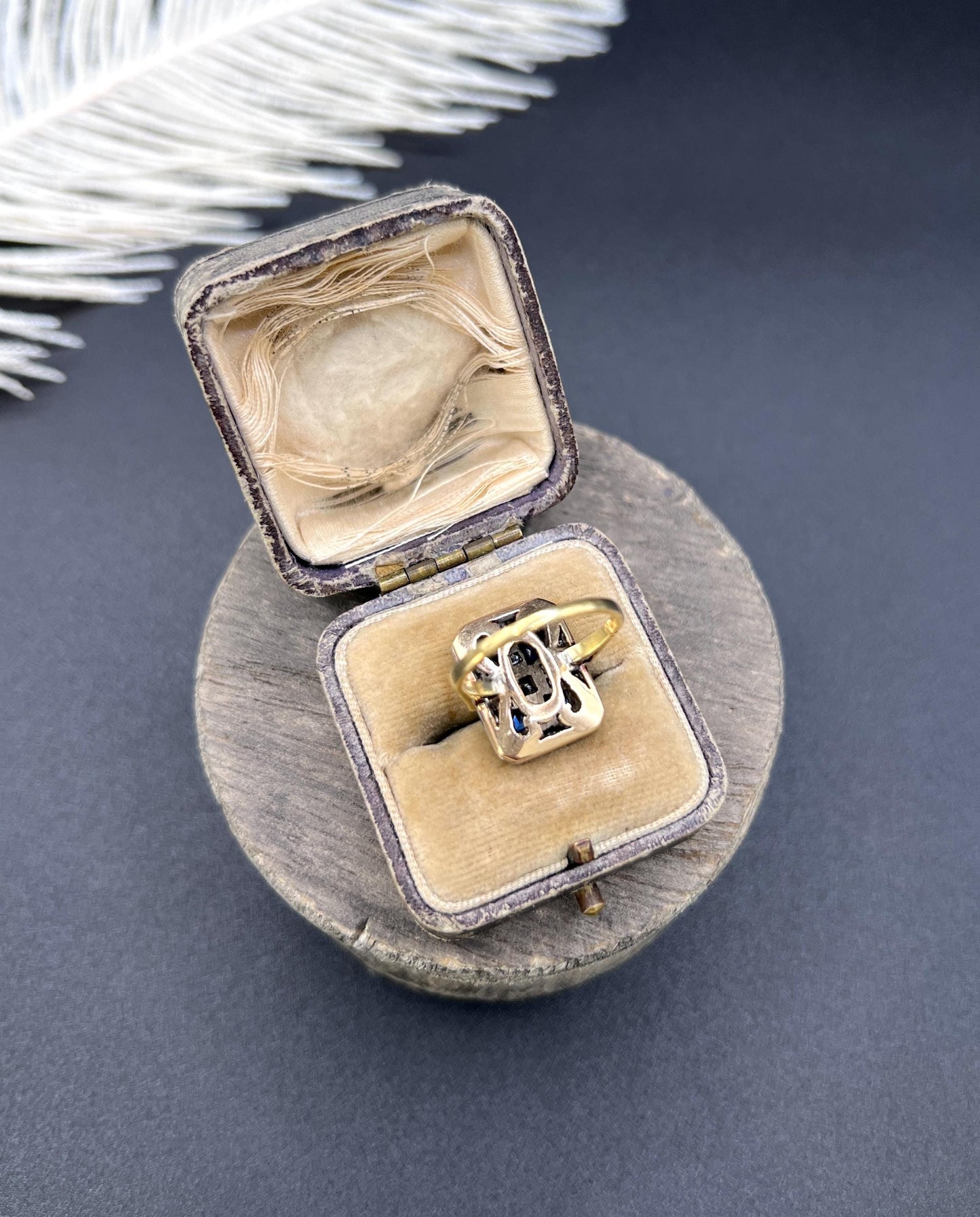 Antique Platinum, Edwardian Sapphire and Diamond Rectangular Shaped Ring