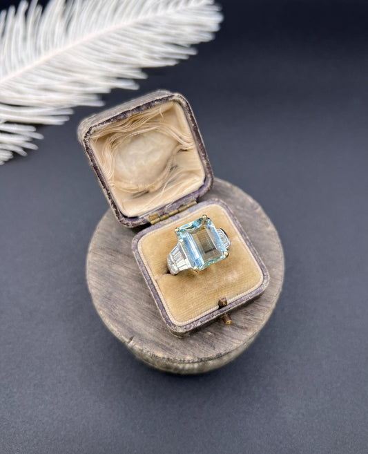 Vintage 18ct Two Colour Gold, Aquamarine & Diamond Cocktail Ring