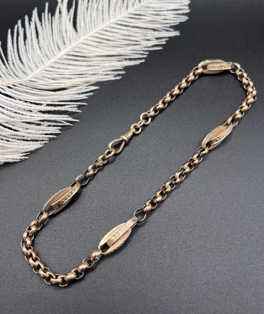 Antique 9ct Rose Gold Victorian, Fancy Paperclip Link Necklace