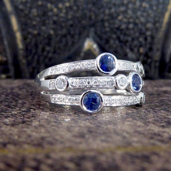 Sapphire and diamond bubble style ring in platinum.