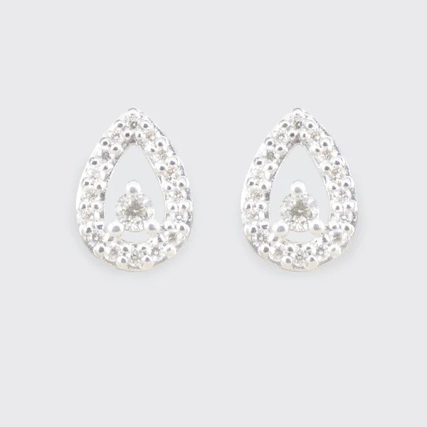 Tear Drop Diamond Cluster Stud Earrings In 9 Carat White Gold