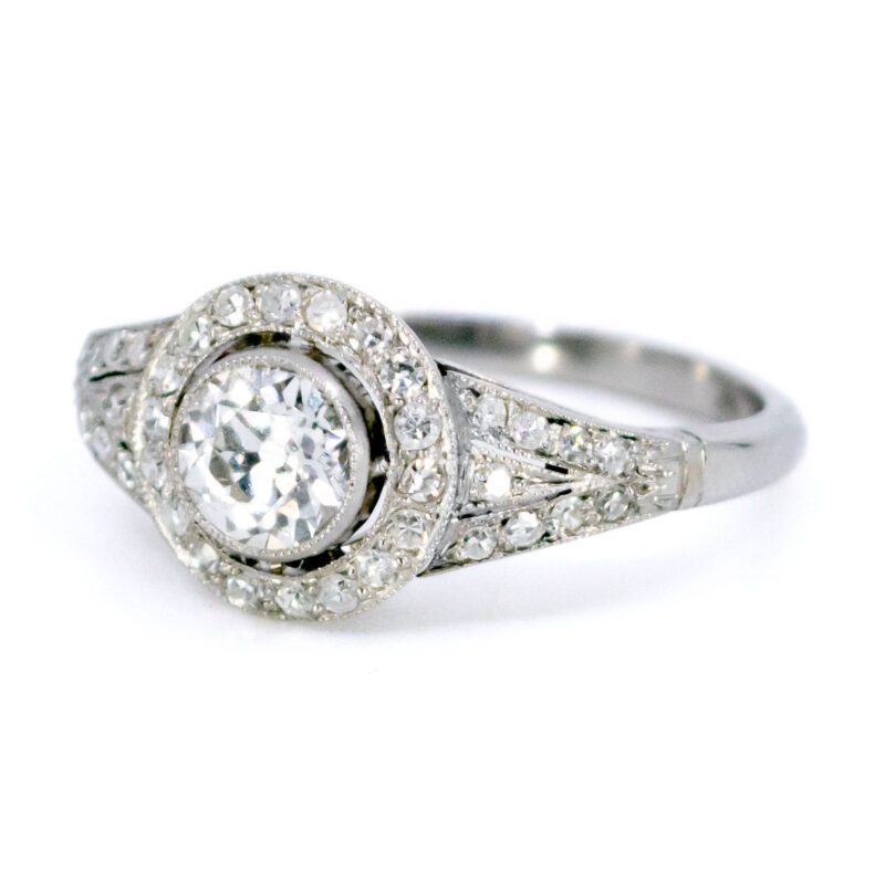 Vintage Old Cut Diamond Halo Ring In Platinum