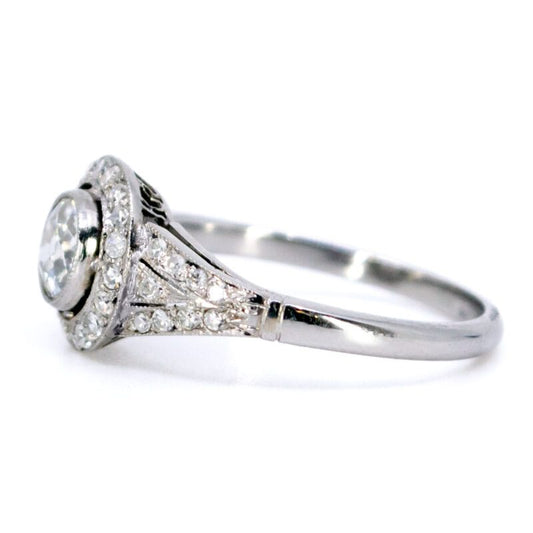 Vintage Old Cut Diamond Halo Ring In Platinum
