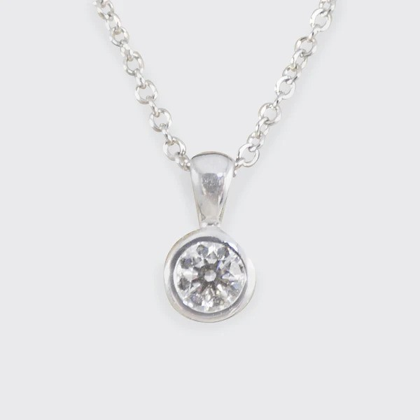 Diamond Bezel Set Pendant Necklace In 9 Carat White Gold