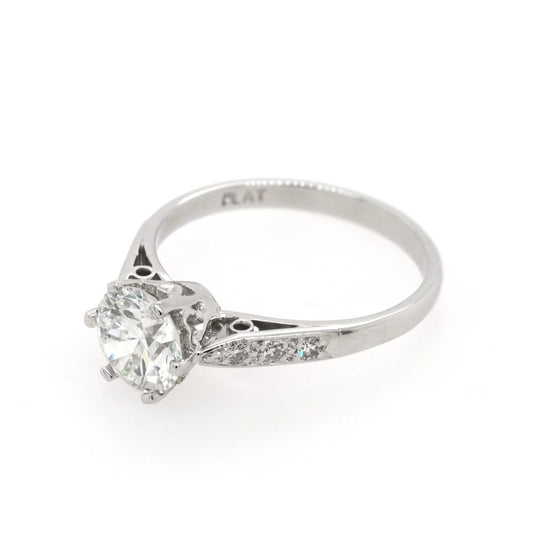 Solitaire 1.2 carat old cut diamond ring in platinum.