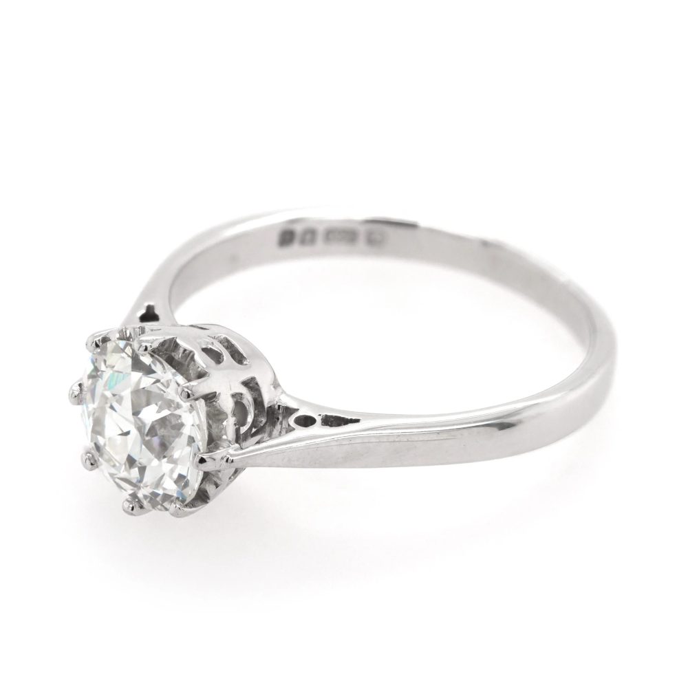 Solitaire 1.52 carat old cut diamond ring in platinum.