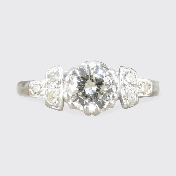 Vintage Diamond Engagement Ring With Staged Diamond Shoulders In Platinum
