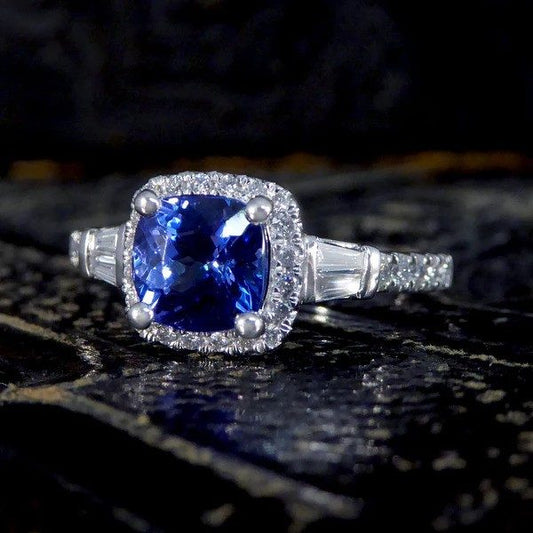1.18 Carat Tanzanite And Diamond Cluster Ring In Platinum