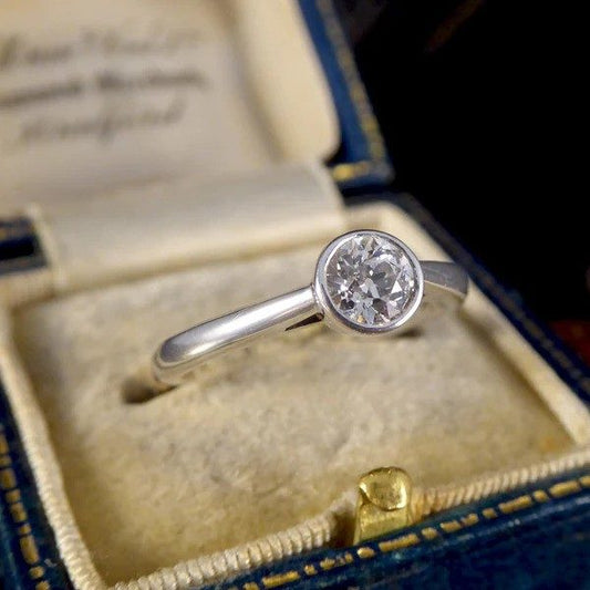 Old Cut Diamond Solitaire Ring In 18 Carat White Gold