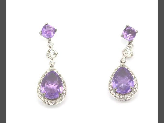 Amethyst and diamond earrings, 8.00ct amethyst in total, 0.87ct diamond in total