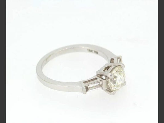 Solitaire Diamond Ring, Baguette Shoulders, 1.56 carats, 18ct White Gold