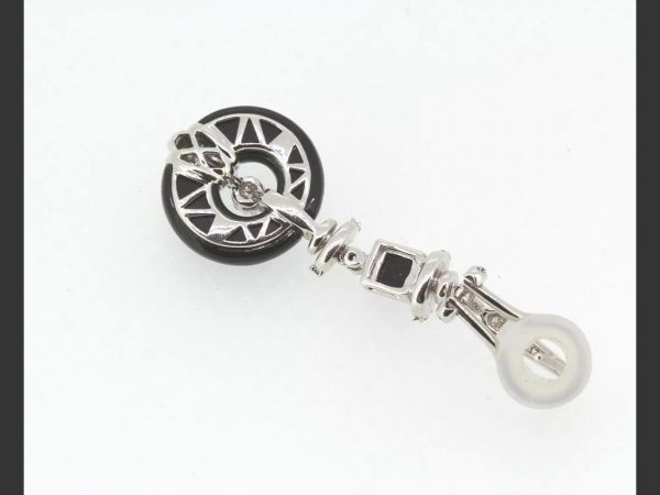 Onyx and Diamond Drop Earrings, 18ct white gold, in the Art Deco style