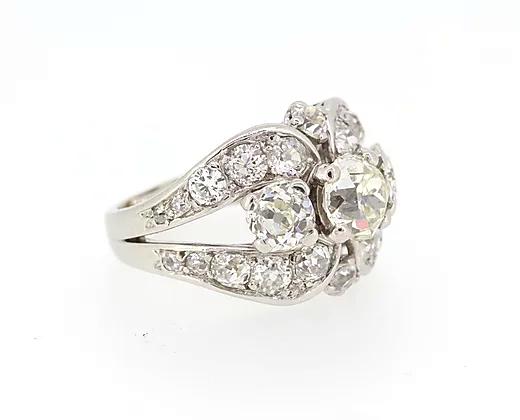 Art Deco Old-Cut Diamond Dress Ring, 4.50 Carat Total, 18ct White Gold