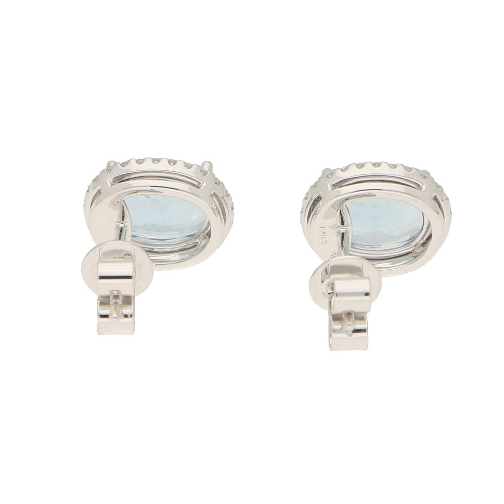 2.96ct Aquamarine and Diamond Oval Cluster Stud Earrings