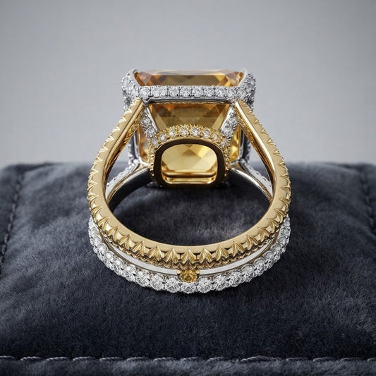 Signed Villa Milan 25.0 Ct Heliodor 1.30 Ct Diamonds Unique 18 KT ring