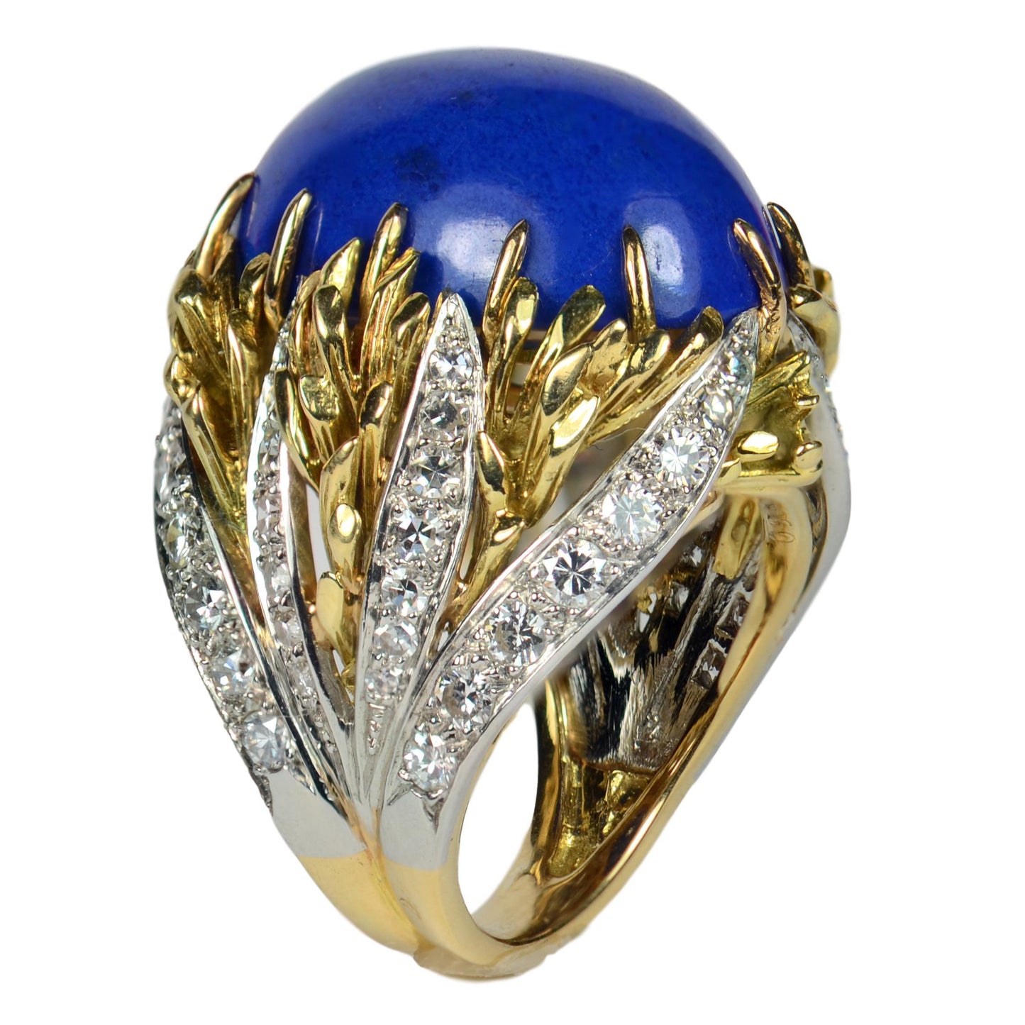 Cabochon Blue Lapis Lazuli and Diamond Cocktail Ring