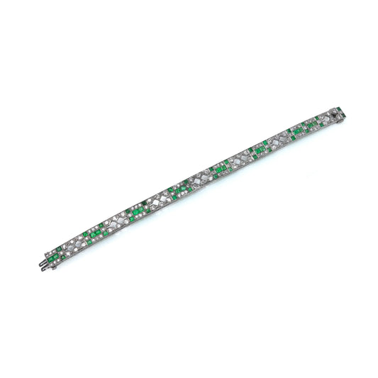 Mauboussin Art Deco Platinum Emerald and Diamond Bracelet, 1920s