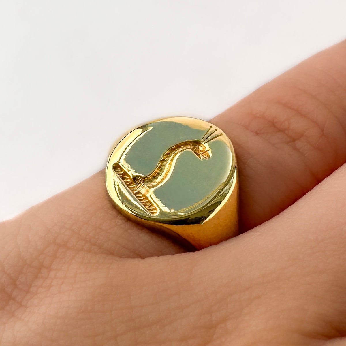 Vintage Sea Serpent Intaglio 18ct Yellow Gold Signet Ring