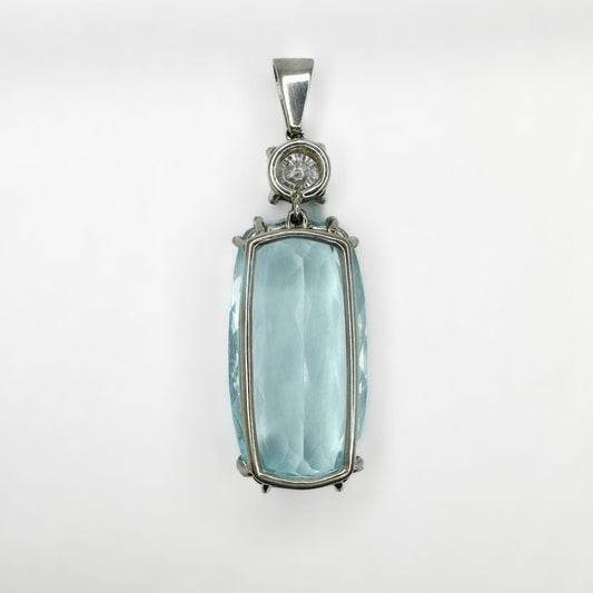 Cushion Shape Aquamarine and Diamond Pendant