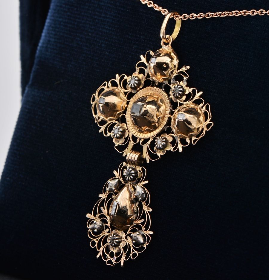 Georgian Antique Flemish Table Cut Diamond Large Cross Pendant