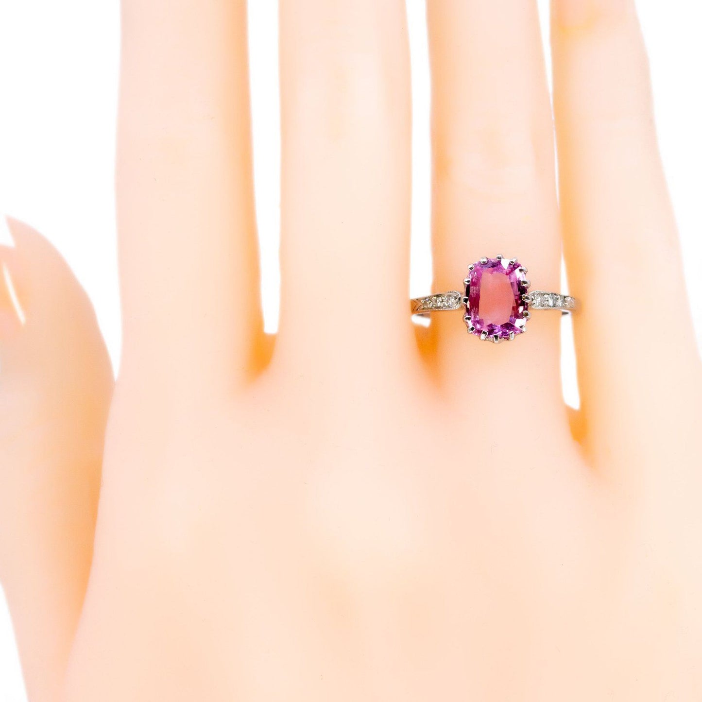 Vintage Diamond and Pink Sapphire Platinum Oval-Shape Ring