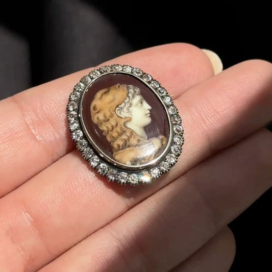 Victorian Antique Old Cut Diamond and Enamel Hercules Portrait Brooch