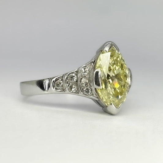 Vintage 1.15ct Yellow Diamond Navette Ring