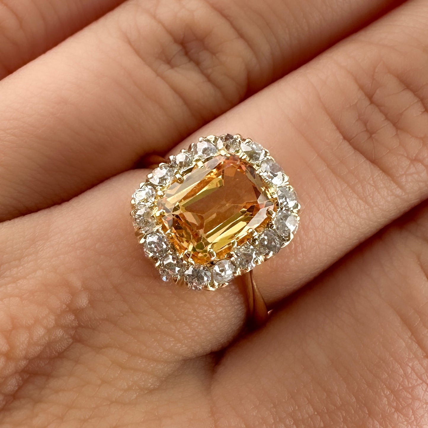 Antique 3ct Imperial Topaz and Diamond Cluster Engagement Ring