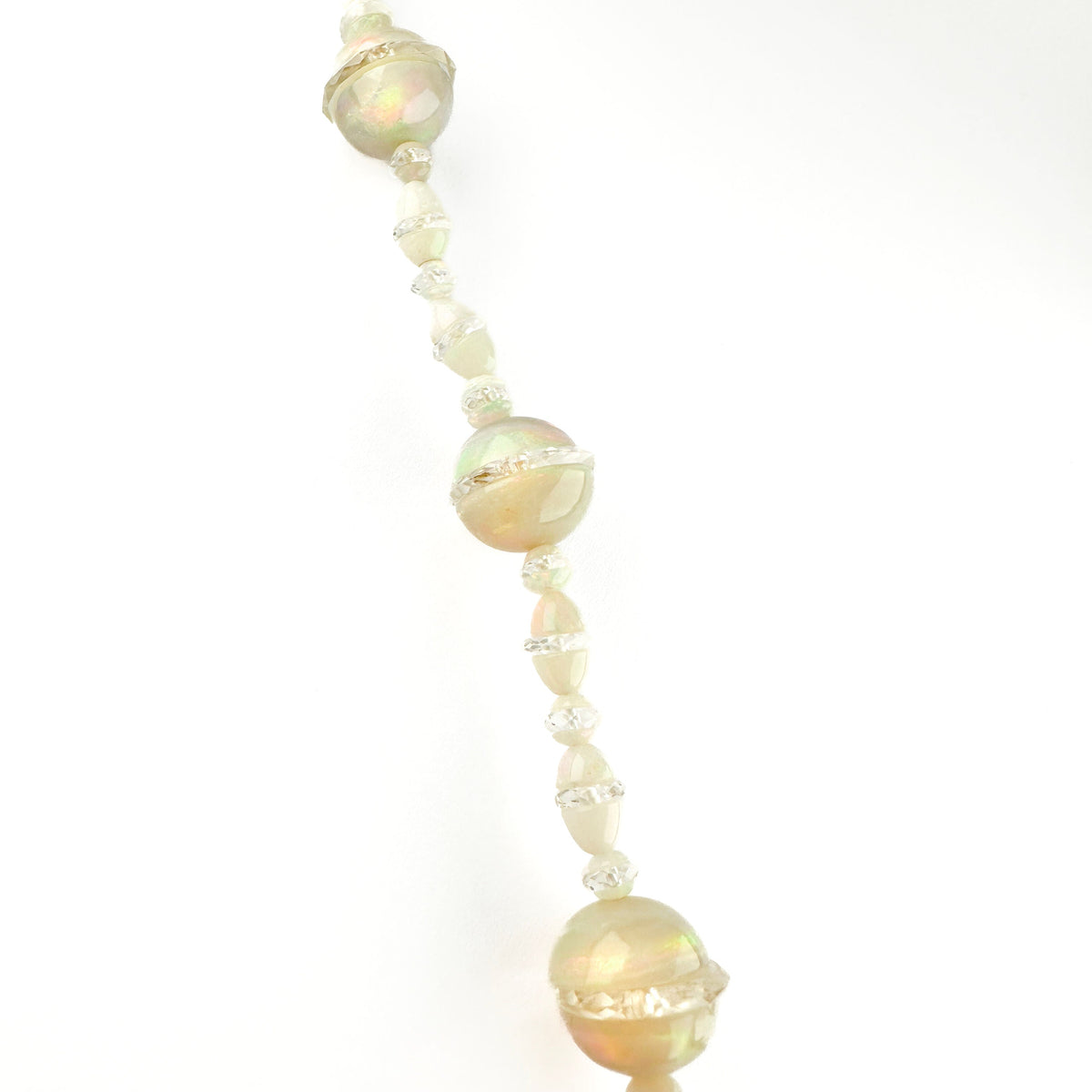 Antique Art Deco Opal Bead Necklace With Opal and Diamond Cluster Clasp