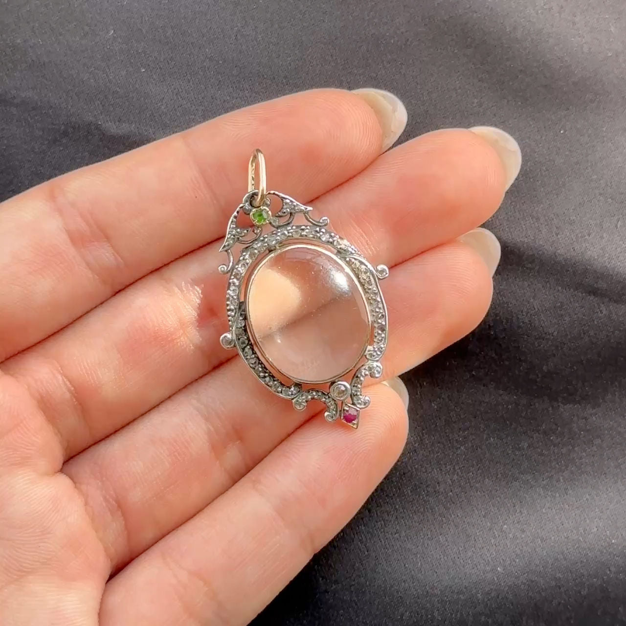 Victorian Rock Crystal & Multi-gem Locket Pendant